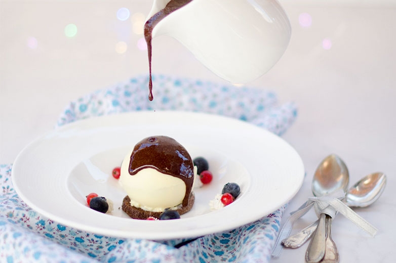 Ball with Hot Chocolate and Red Fruits